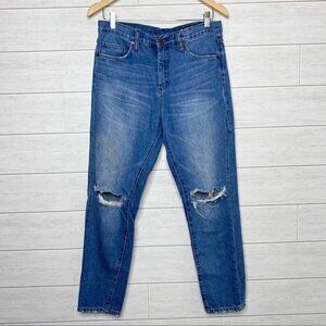 Blank NYC Womens Jeans 27 Waist Blue Distressed High Rise Tapered Leg Denim